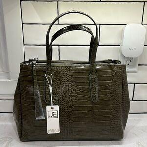 Urban Expressions Nora Satchel Green Olive Crocodile Printed Vegan NWT